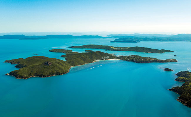 Aerial view of Hamilton Island, Whitsundays, Australia