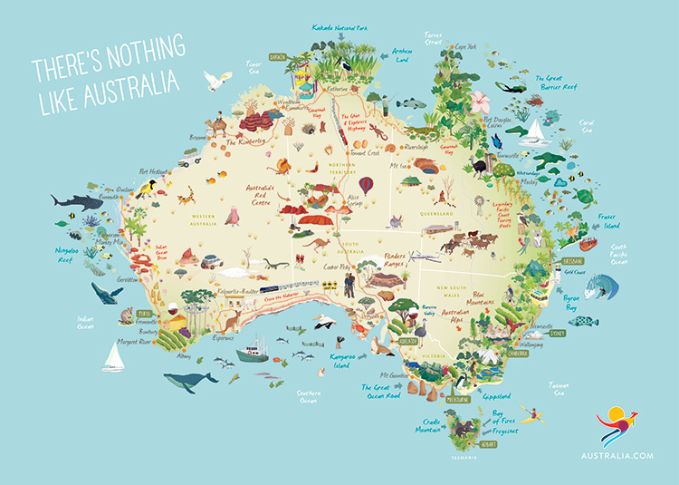 Illustrated Map of Australia - Australia Best Places to Visit - Click to View Full Size