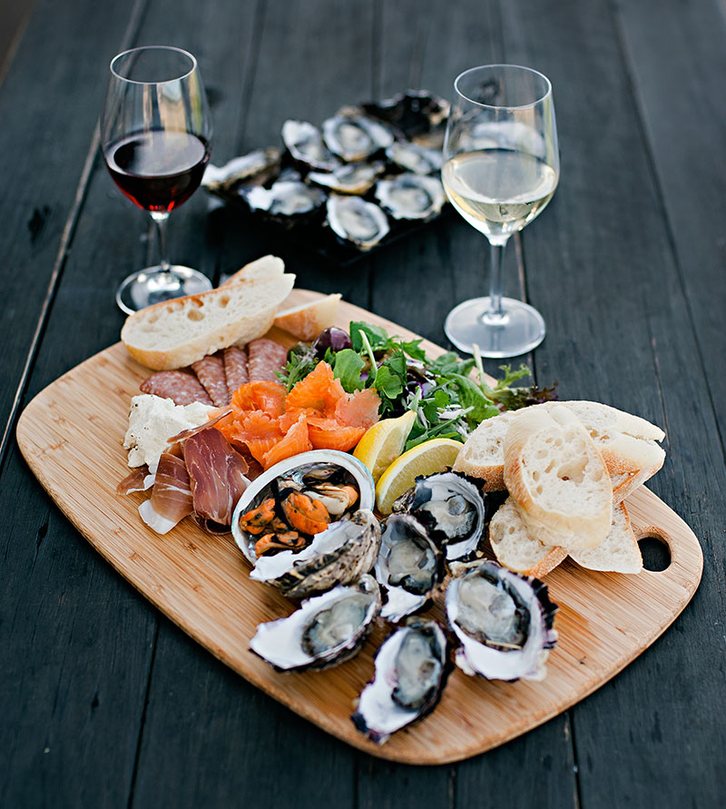 Fresh Seafood and Wine Spread at Devils Corner Winery, Tasmania