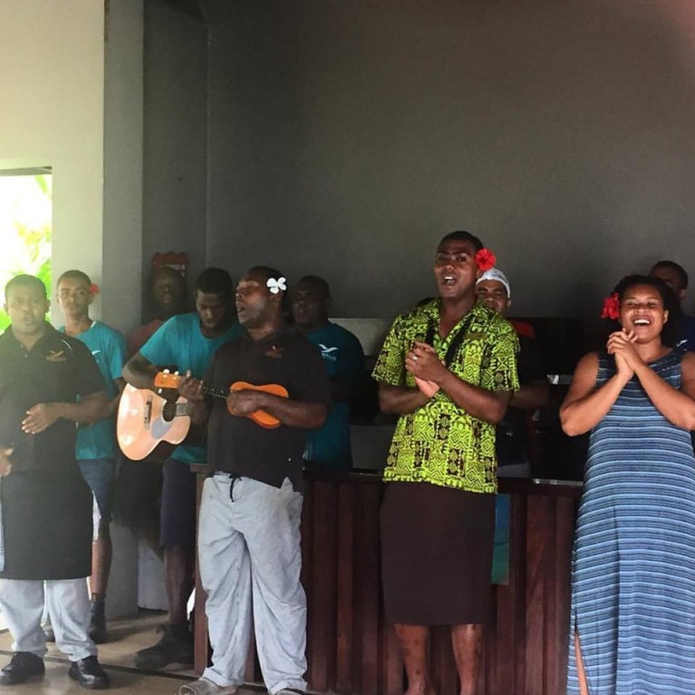 Staff Singing a Greeting at Yasawa Island Fiji