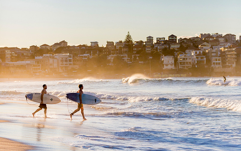 Surfers Hitting the Waves at Bondi Beach, Sydney